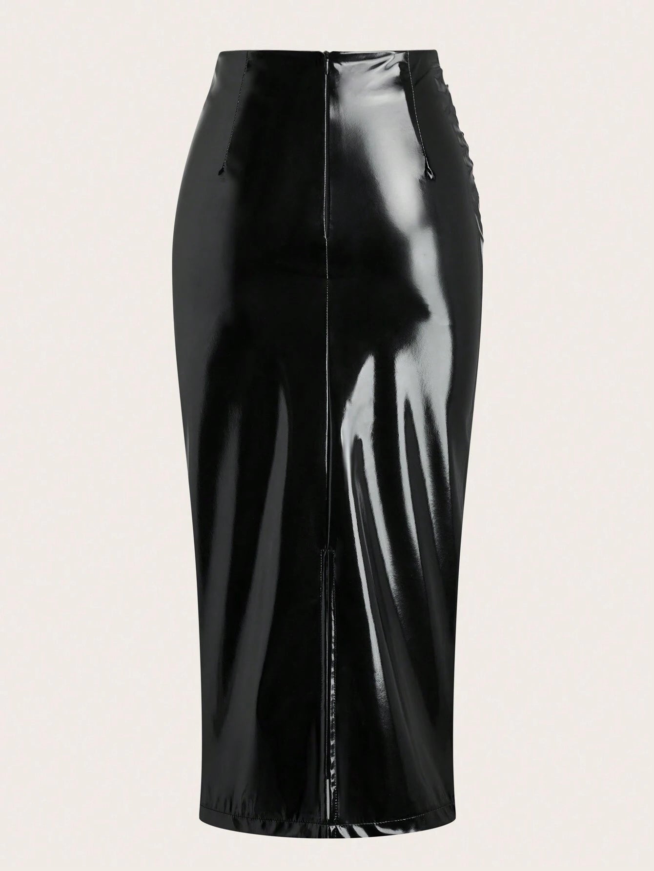 Essnce Solid Color Pleated Back Zipper Slit Skirt shein