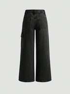 Stylish Bow-Tie Decor Utility Boyfriend Loose Fit Black Wide Leg Jeans shein