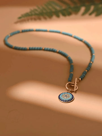 1pc Women's Blue Stone Studded Eyes Pendant Necklace