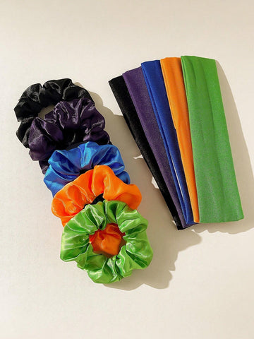 10pcs Solid Color Simple Retro Fashion Breathable Sweat-Absorbing Hair Accessories