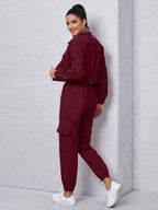 Mulvari Corduroy Flap Detail Jacket With Tie Front Cargo Pants shein