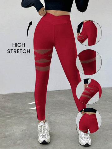 EZwear Mesh Contrast High Waist Slim Fit Leggings