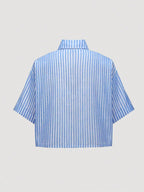 MOOSTA Striped Cropped Relaxed Casual Women Oversized Cuffed Sleeve Blouse shein