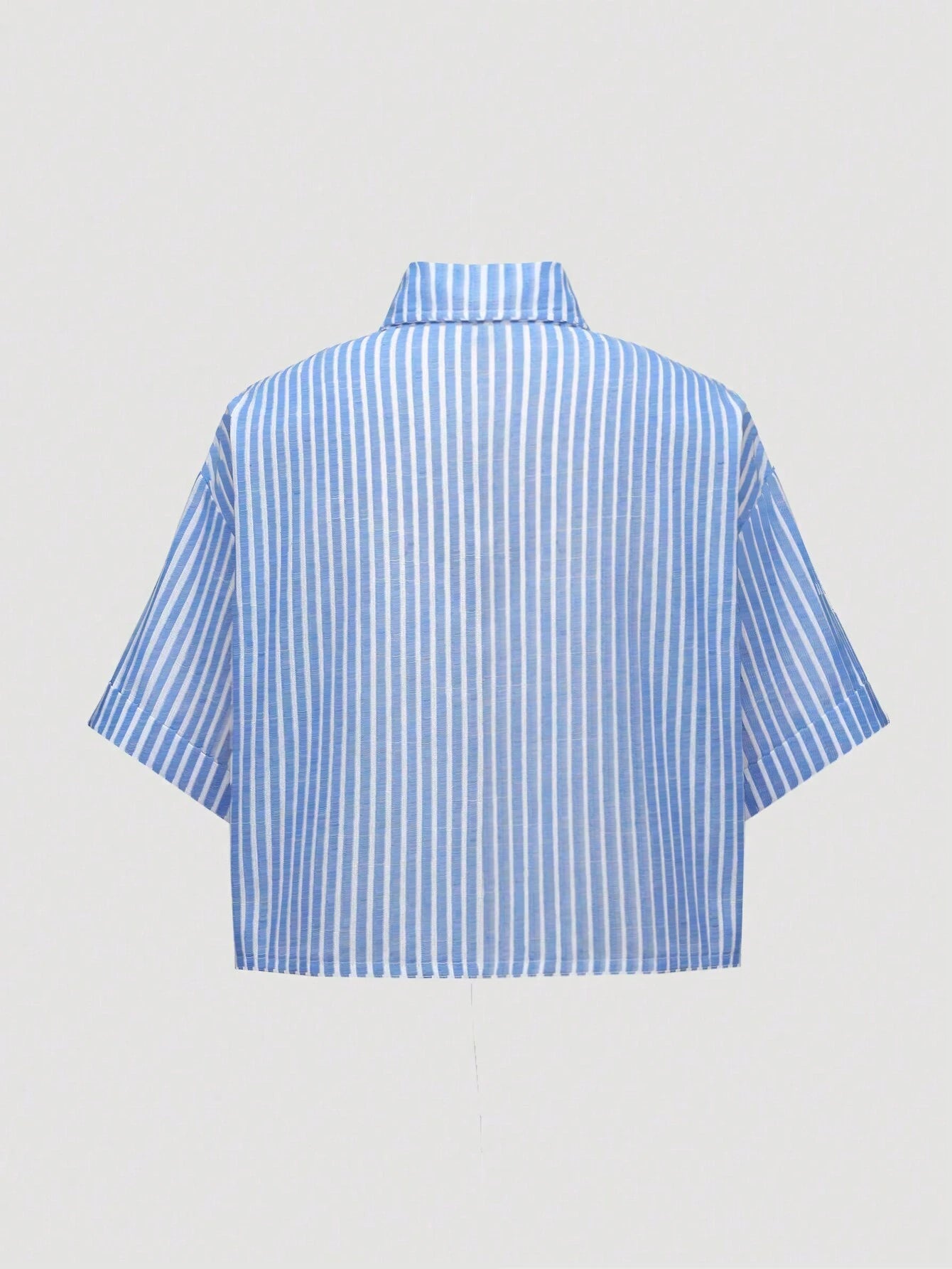 MOOSTA Striped Cropped Relaxed Casual Women Oversized Cuffed Sleeve Blouse shein