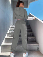MOOSTA Two Tone Drop Shoulder Letter Tape Zipper Up Jacket & Cargo Pants shein