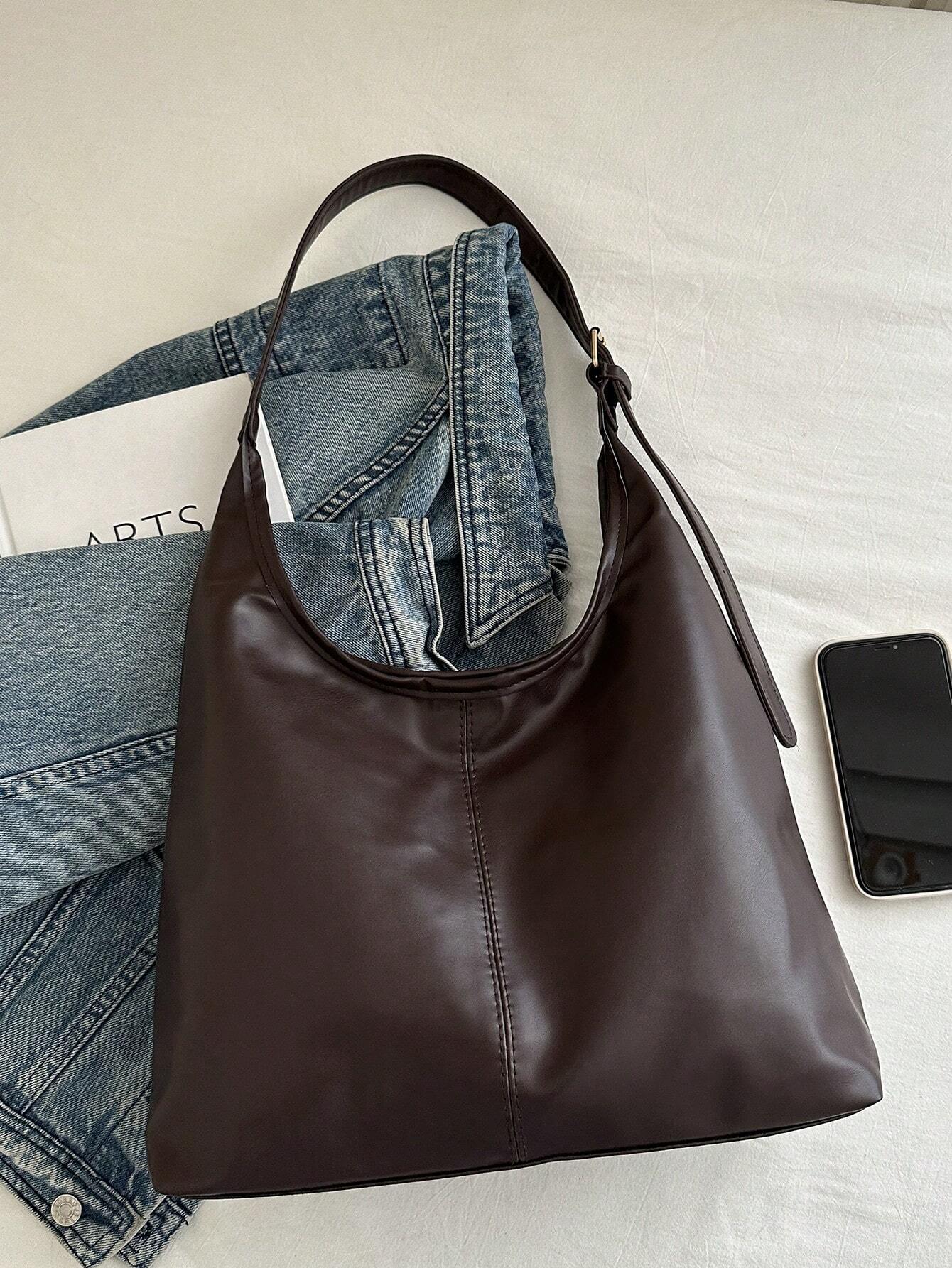 New Fashion All-Match Texture Solid Color PU Shoulder Bag shein