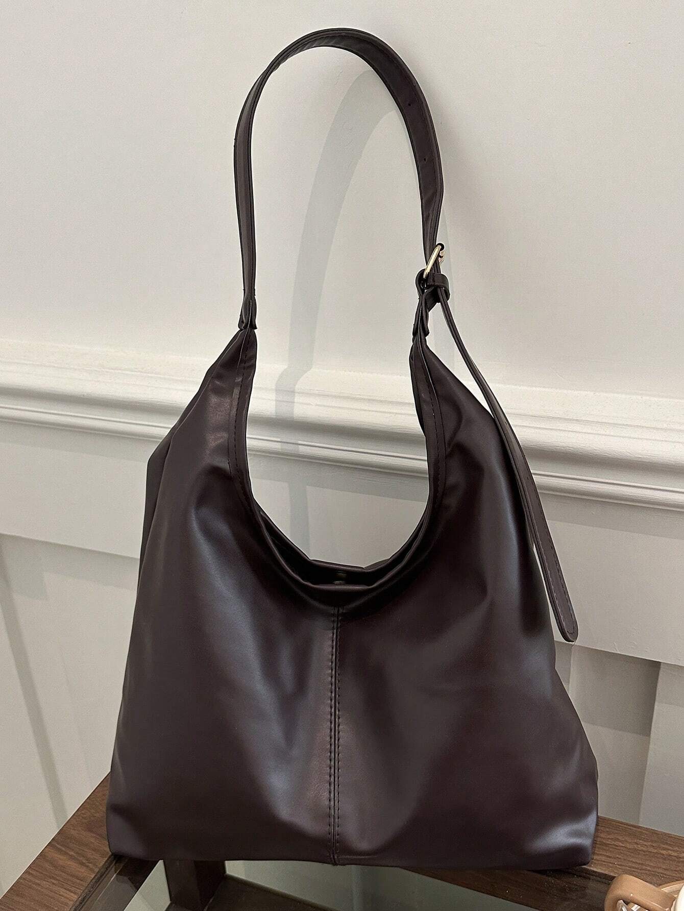 New Fashion All-Match Texture Solid Color PU Shoulder Bag shein