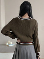 DAZY Color Block V-Neck Casual Women Sweater shein