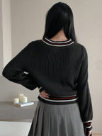 DAZY Color Block V-Neck Casual Women Sweater shein