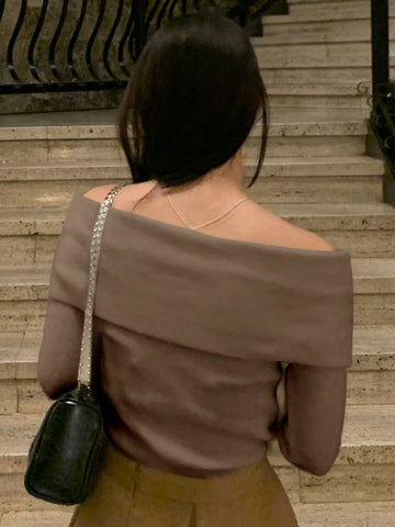 DAZY Women Casual & Elegant Solid Color Off-Shoulder Sweater