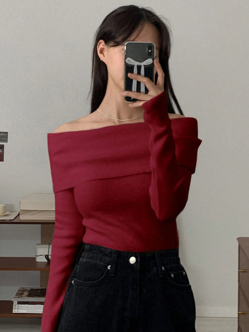 DAZY Women Casual & Elegant Solid Color Off-Shoulder Sweater shein