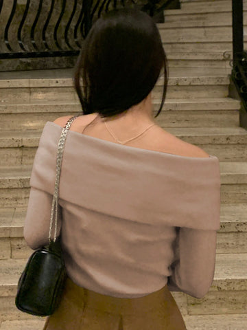 DAZY Women Casual & Elegant Solid Color Off-Shoulder Sweater