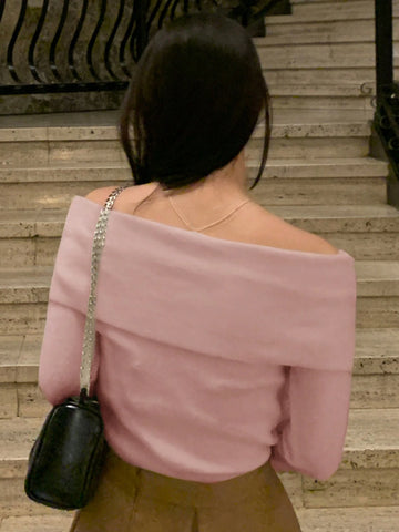DAZY Women Casual & Elegant Solid Color Off-Shoulder Sweater