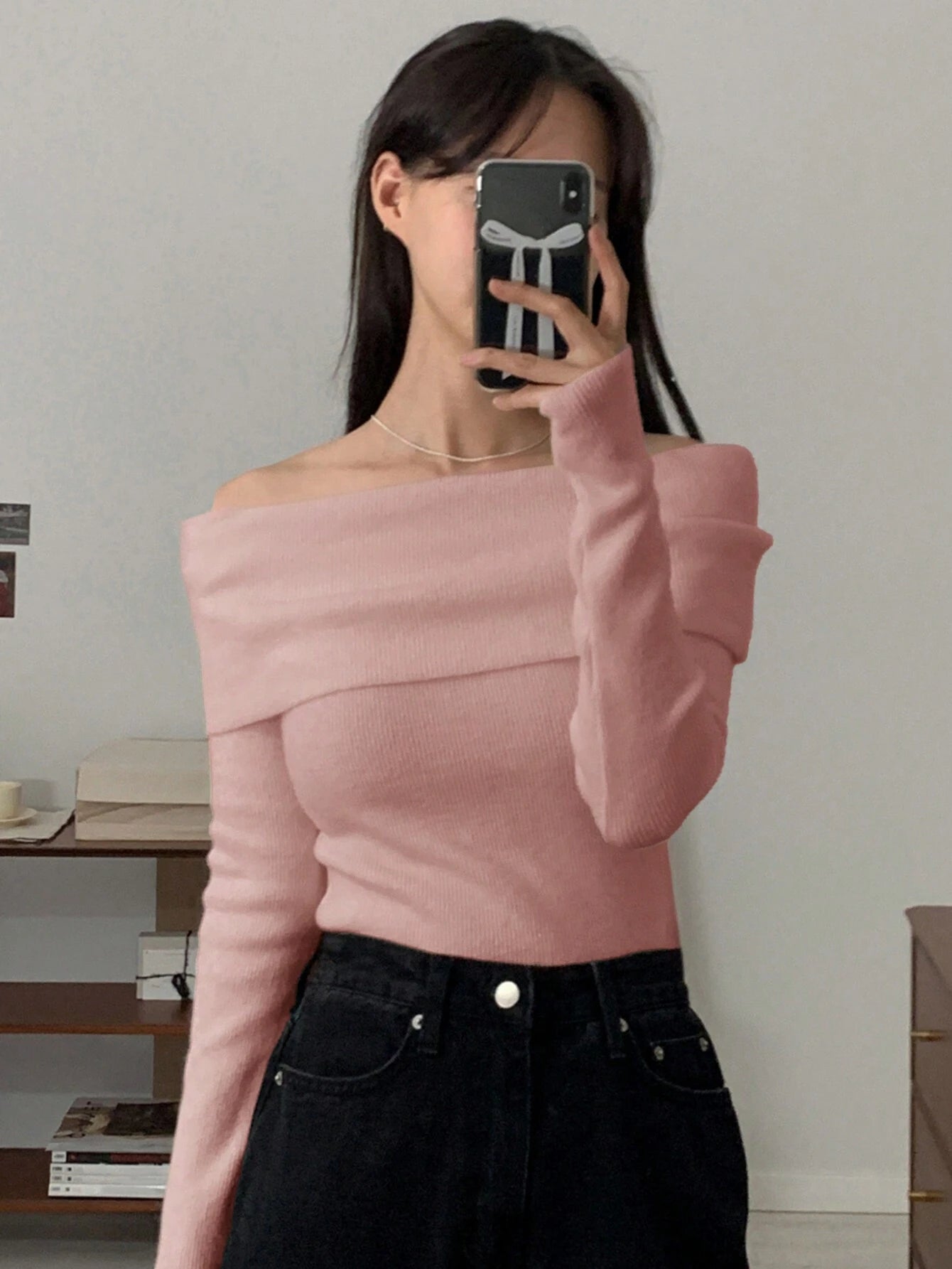 DAZY Women Casual & Elegant Solid Color Off-Shoulder Sweater shein