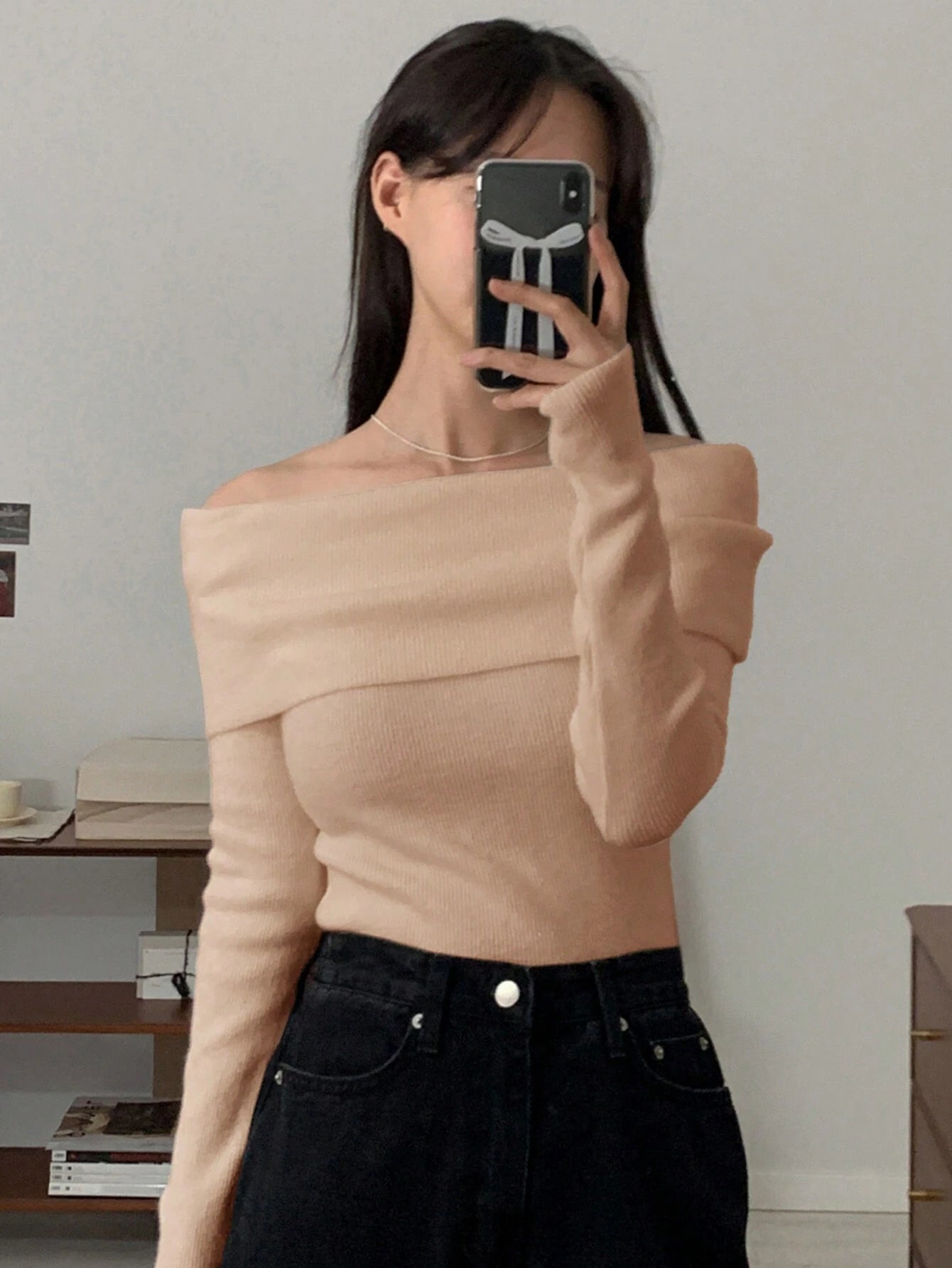 DAZY Women Casual & Elegant Solid Color Off-Shoulder Sweater shein