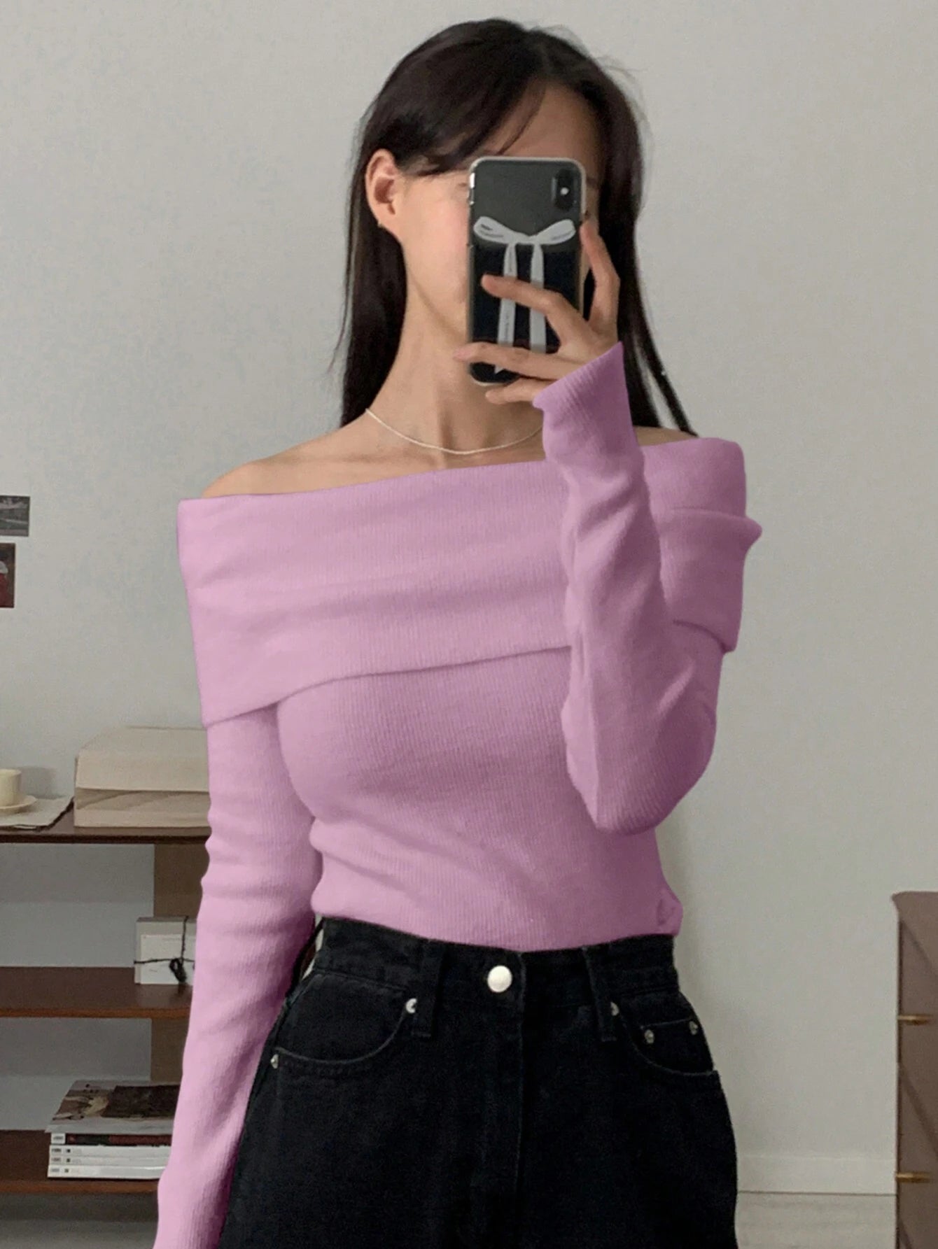 DAZY Women Casual & Elegant Solid Color Off-Shoulder Sweater shein