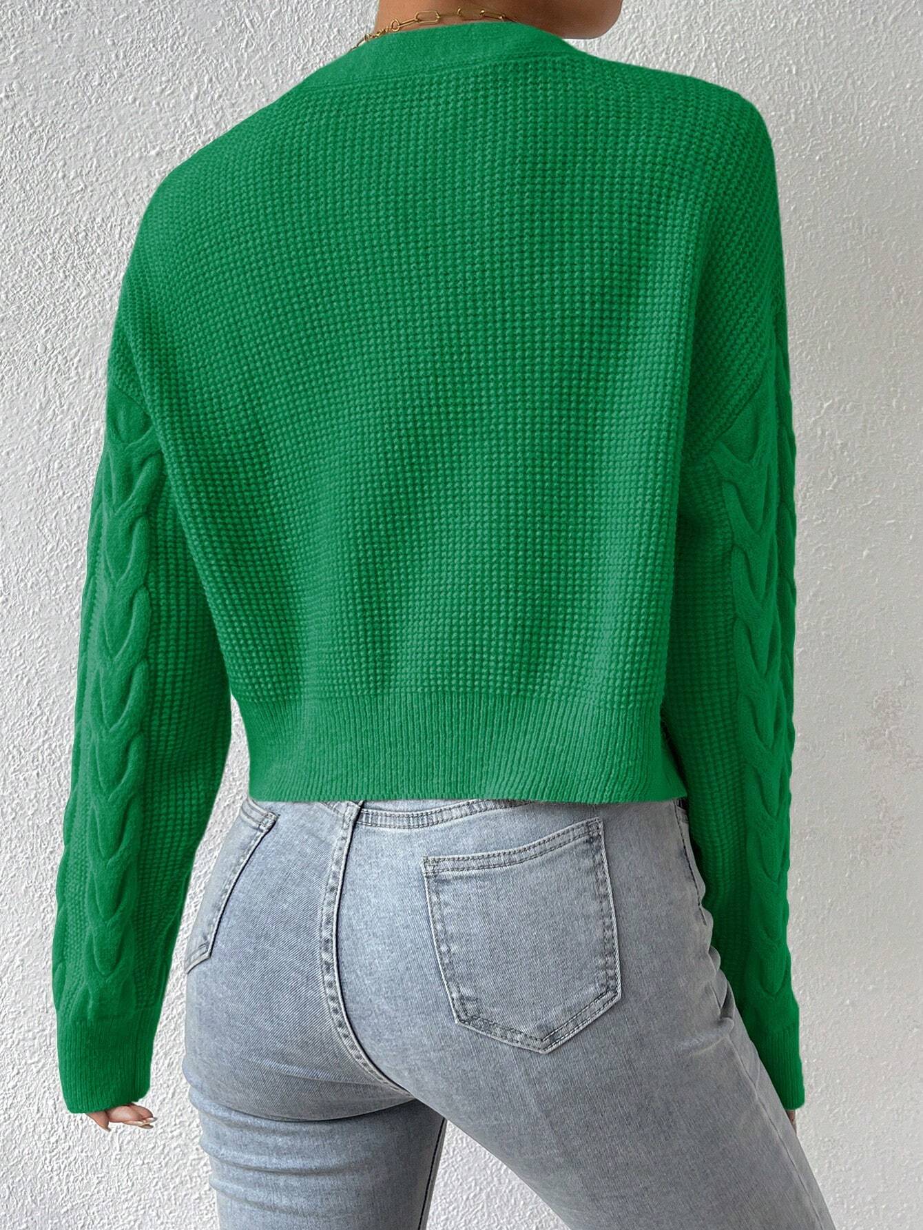 MOOSTA Drop Shoulder Cable Knit Cardigan & Crop Knit Top shein