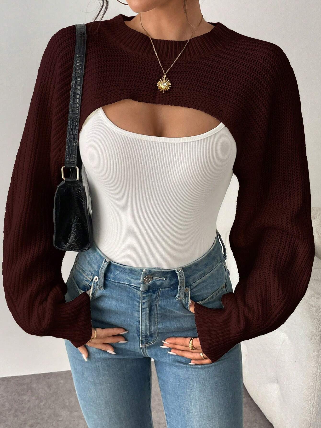 Asymmetric Hem Solid Color Ribbed Knit Pullover Sweater shein