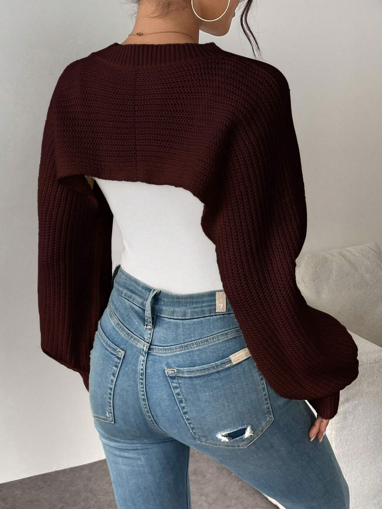 Asymmetric Hem Solid Color Ribbed Knit Pullover Sweater shein