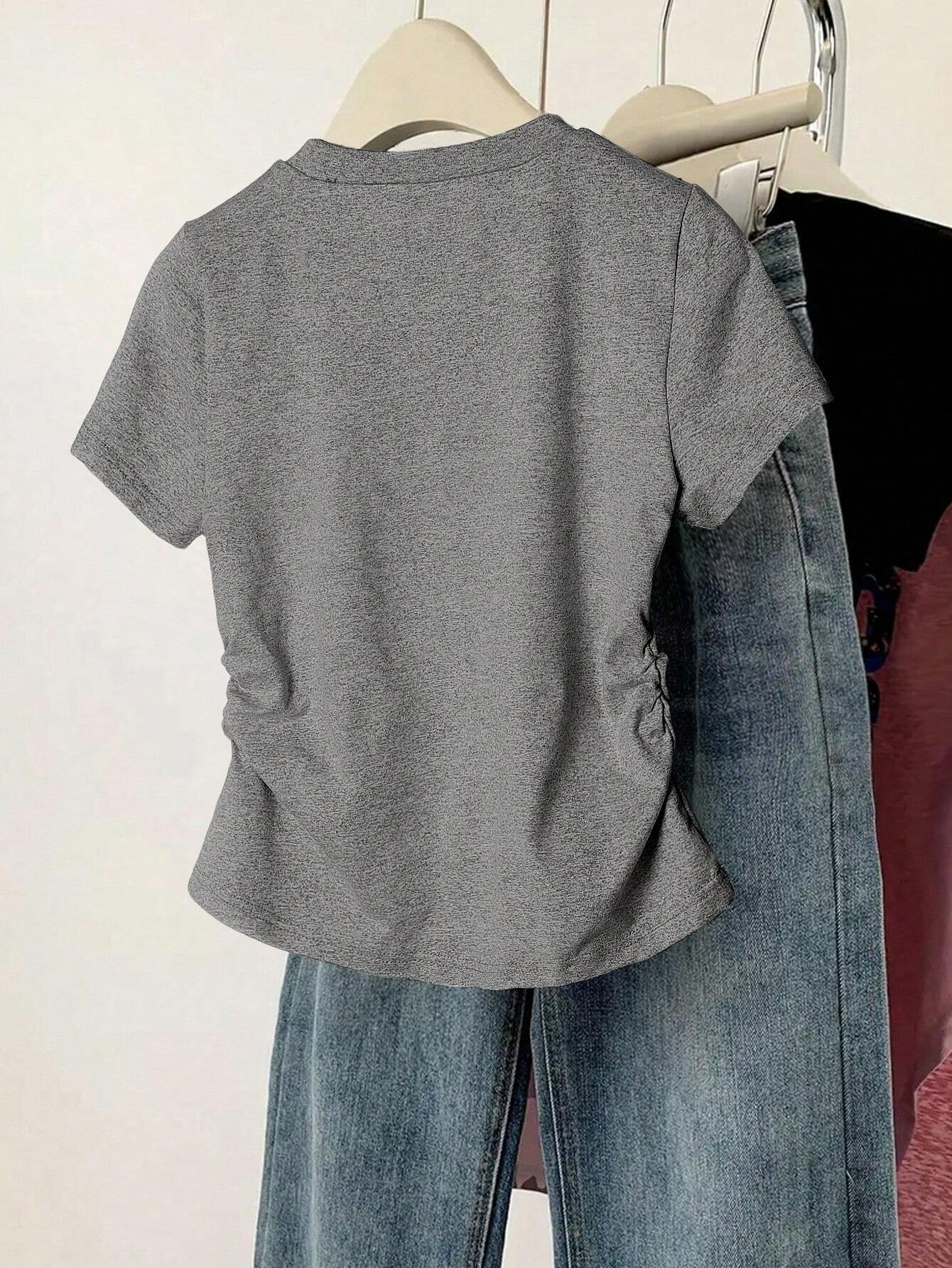 INAWLY Women Solid Color Short Sleeve T-Shirt shein