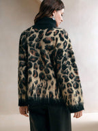 Fashion Leopard Jacquard Dropped Shoulder Loose Turtleneck Sweater Shein
