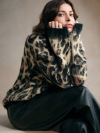 Fashion Leopard Jacquard Dropped Shoulder Loose Turtleneck Sweater Shein