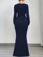 SXY Elegant And Glamorous Ruched Waist Fitted Black Glittery Square Neck Long Sleeve Dress shein