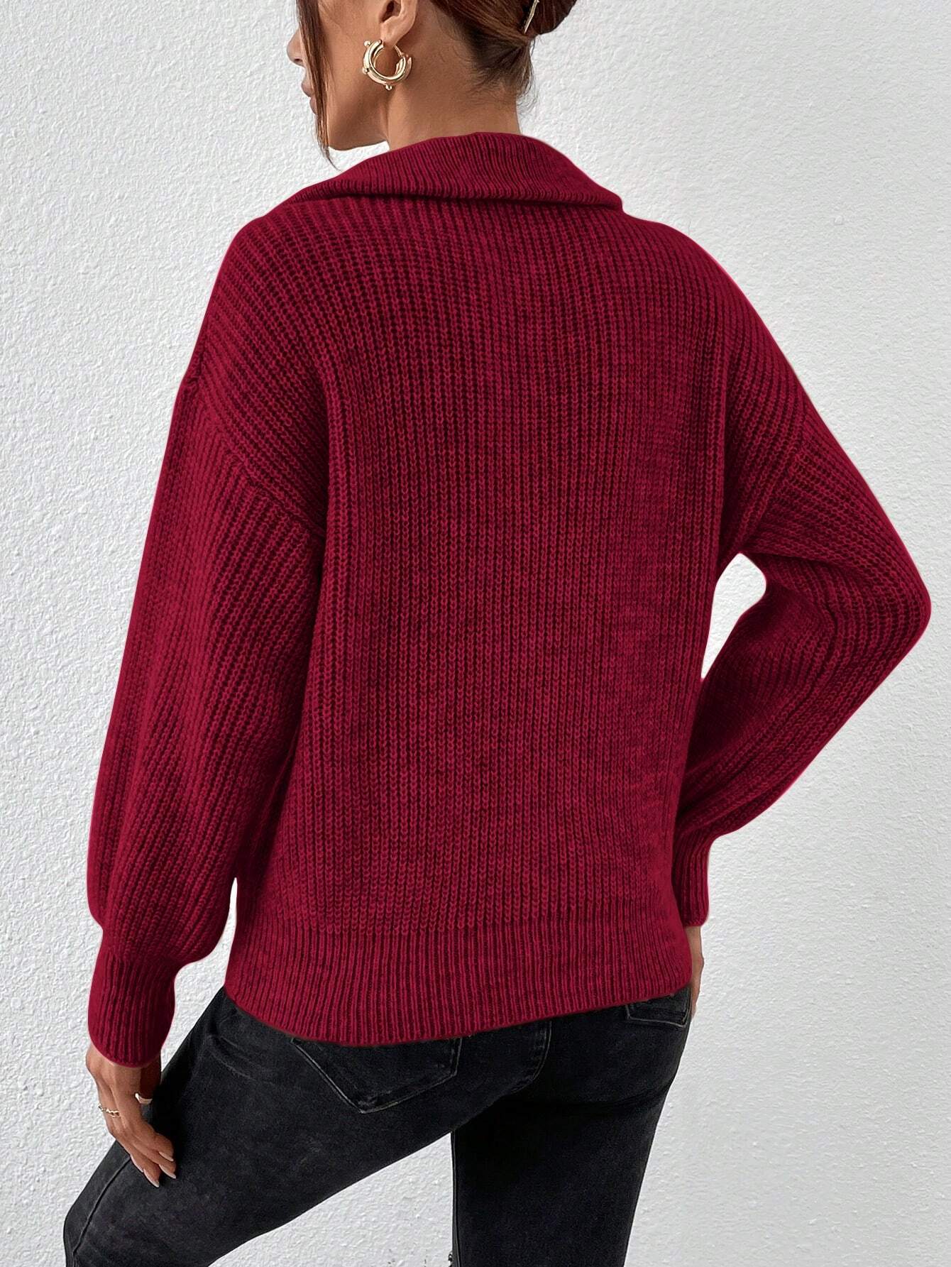Frenchy Half Zip Drop Shoulder Grain Sweater shein