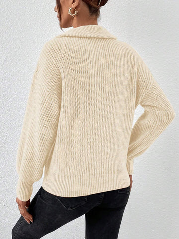 Frenchy Half Zip Drop Shoulder Grain Sweater