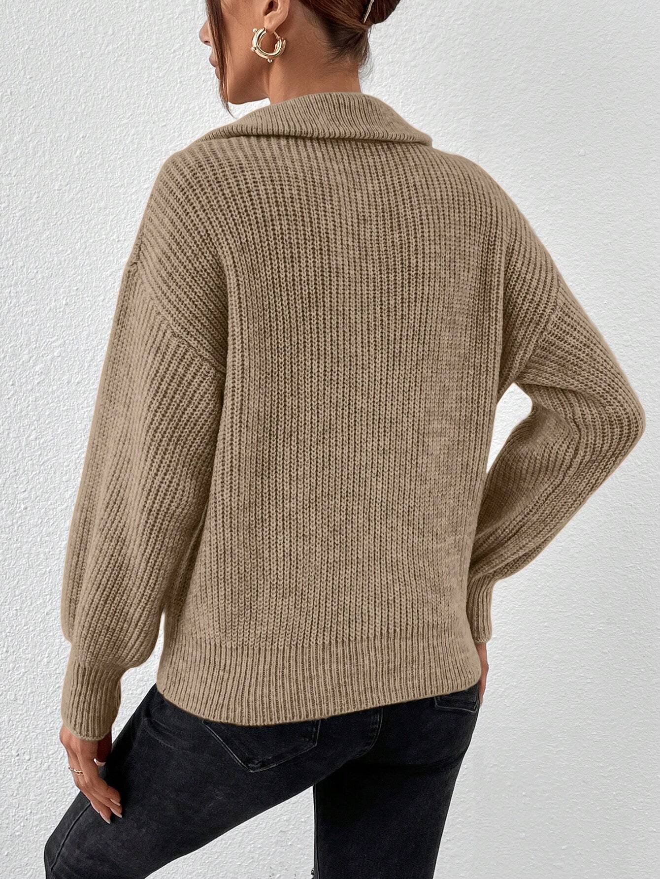 Frenchy Half Zip Drop Shoulder Grain Sweater shein