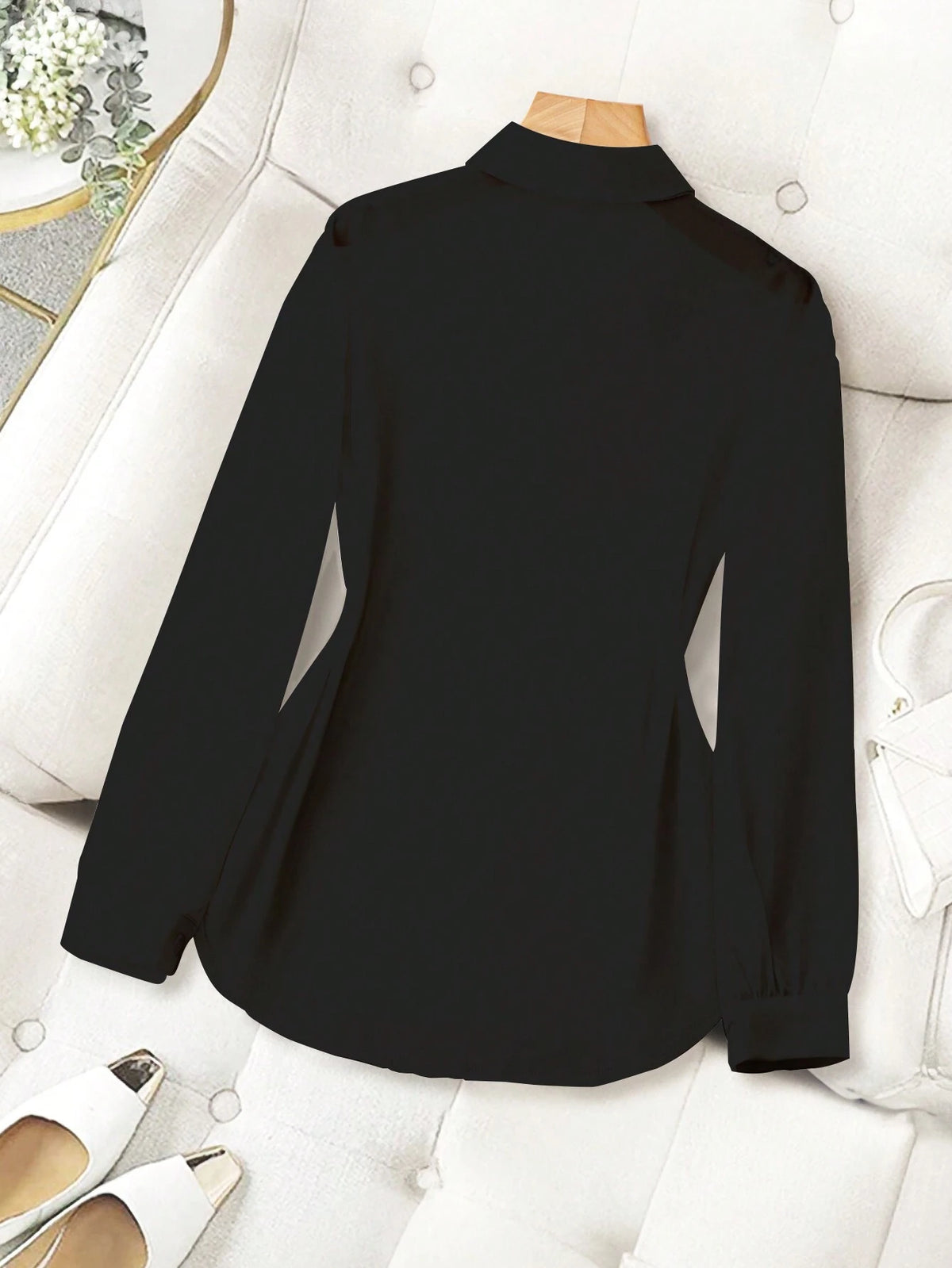 ChicEase Basic Transparent Plain Simple Collared Shirt shein