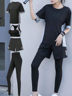 4pcs Women's Yoga Bra, Loose T-Shirt, Sports Leggings And Jogging Suit shein