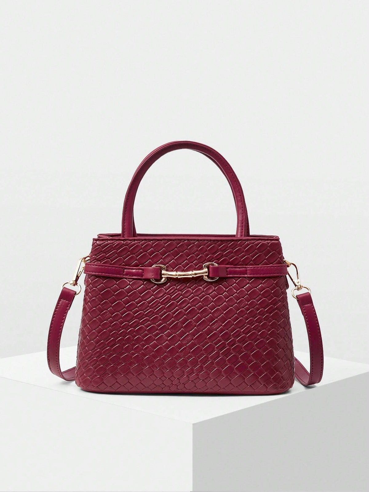 MOTF PREMIUM LADIES COMMUTER CHIC SOLID COLOR CROCODILE EMBOSSED METAL BUCKLE DECOR HANDBAG shein