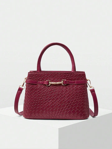 MOTF PREMIUM LADIES COMMUTER CHIC SOLID COLOR CROCODILE EMBOSSED METAL BUCKLE DECOR HANDBAG