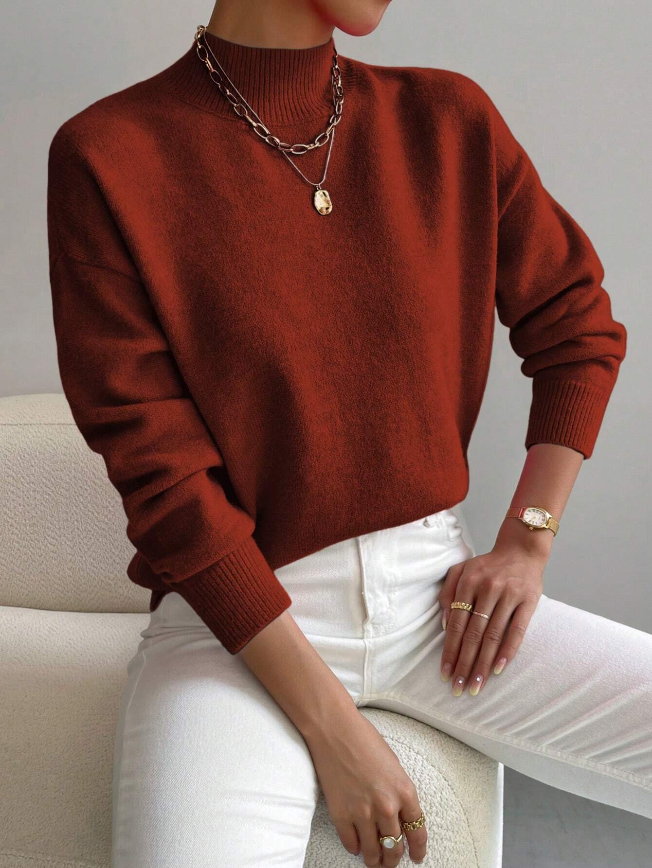 Frenchy Women's Crew Neck Long Sleeve Simple Knitted Sweater shein