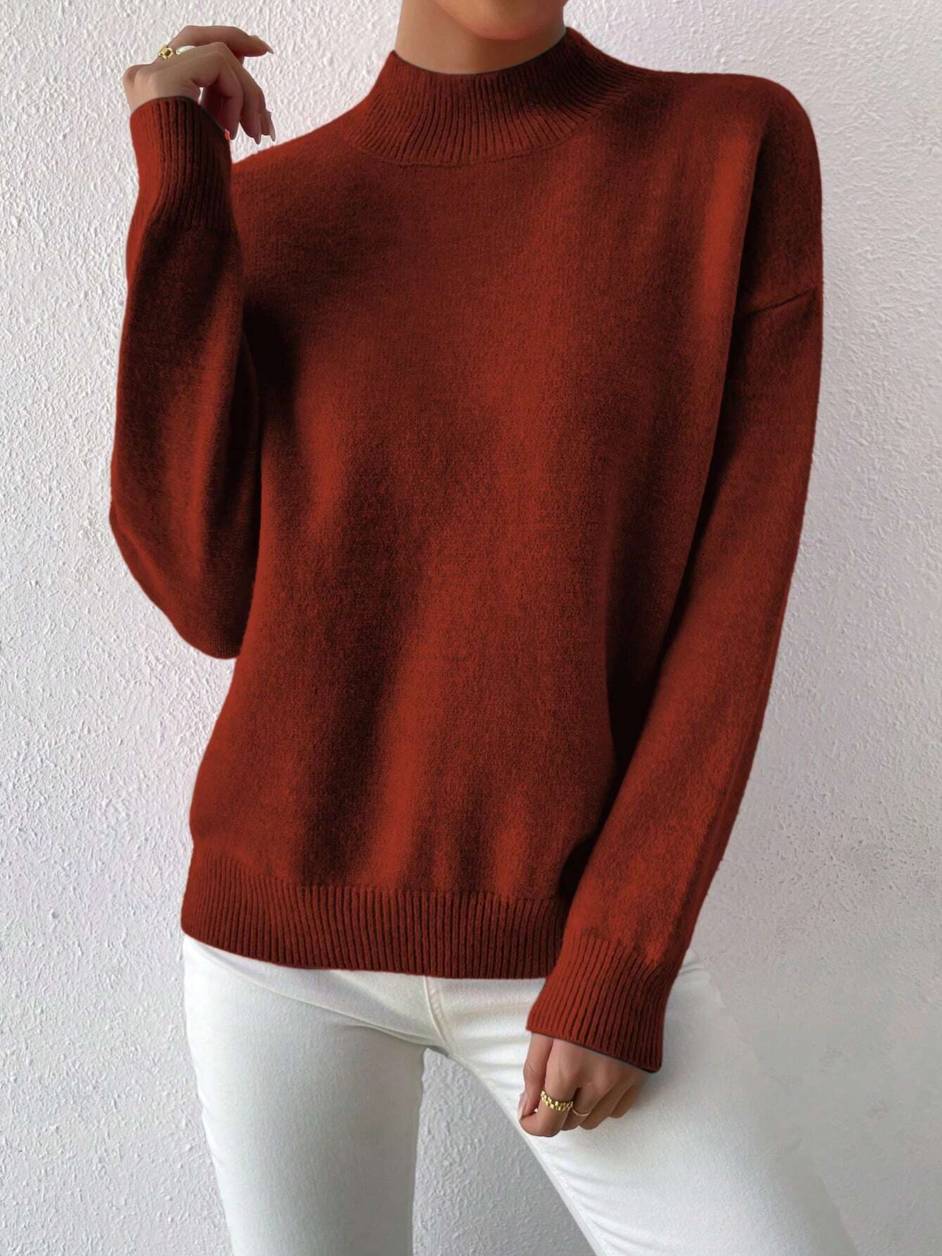 Frenchy Women's Crew Neck Long Sleeve Simple Knitted Sweater shein