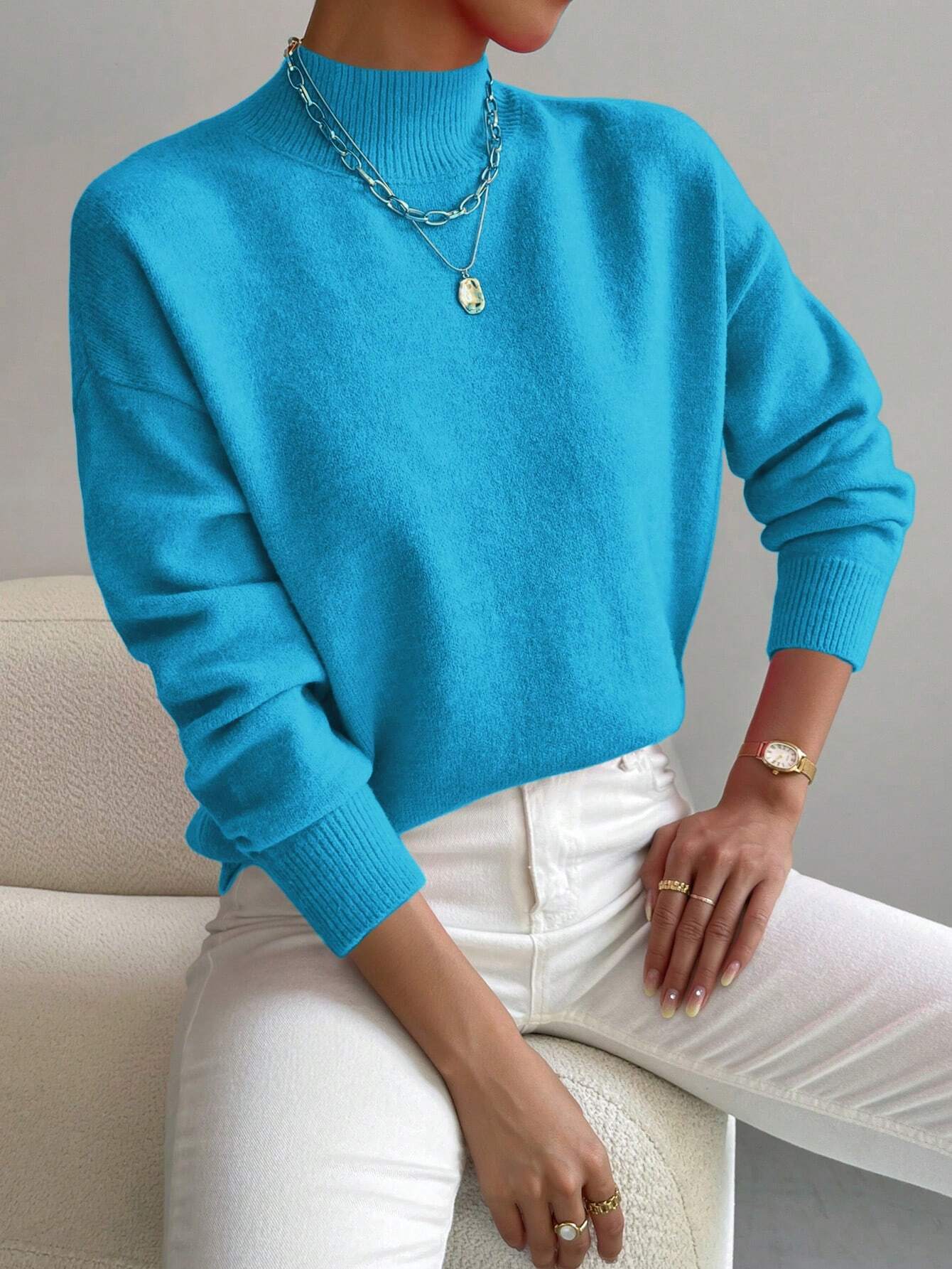 Frenchy Women's Crew Neck Long Sleeve Simple Knitted Sweater shein