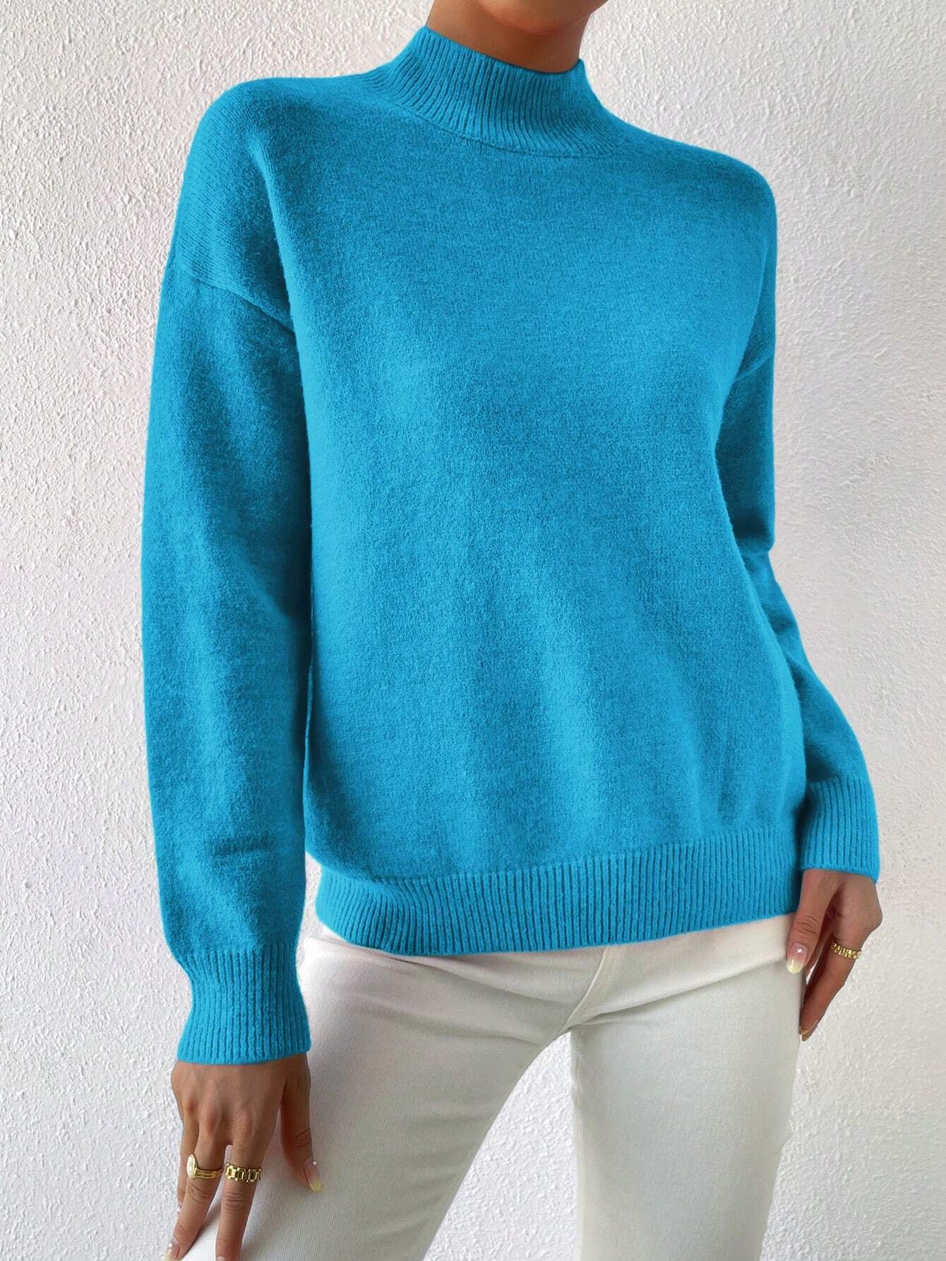 Frenchy Women's Crew Neck Long Sleeve Simple Knitted Sweater shein