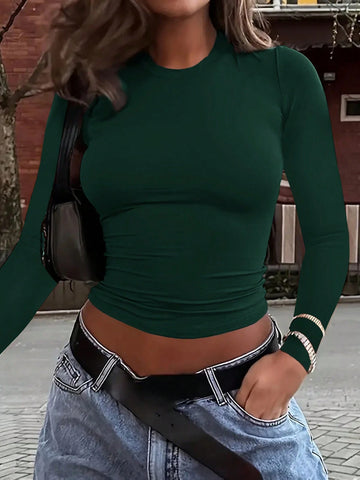 Solva Women's Solid Crew Neck Tight Fit Long Sleeve T-Shirt
