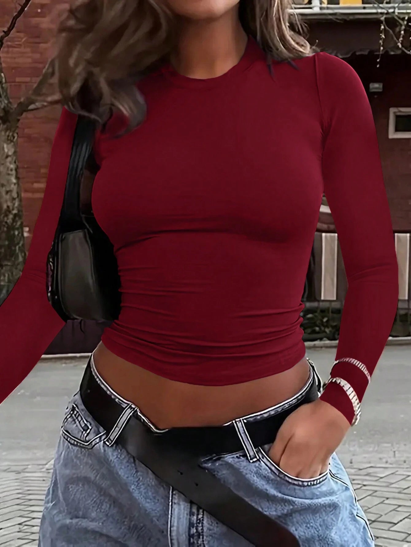 Solva Women's Solid Crew Neck Tight Fit Long Sleeve T-Shirt