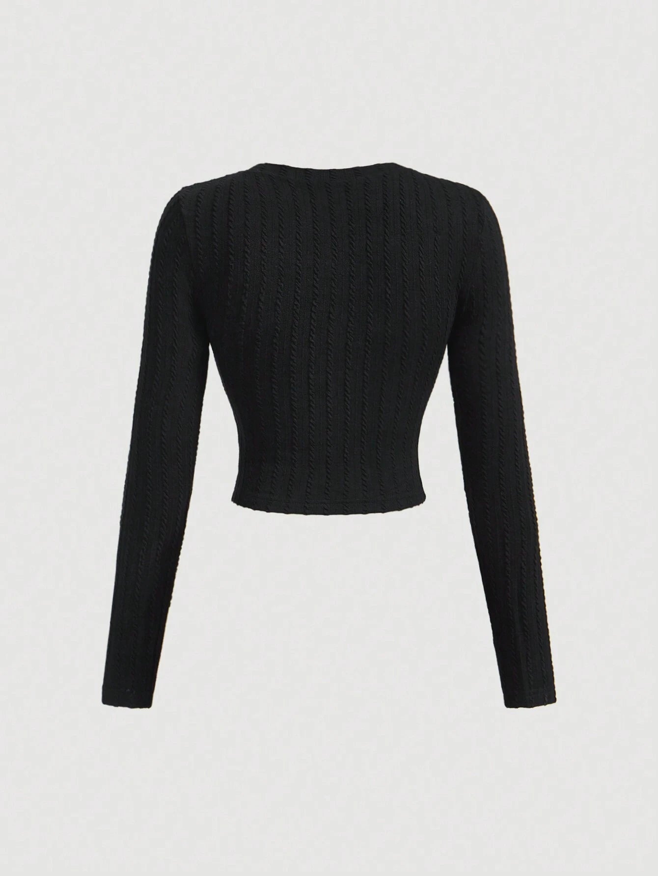 MOD Black Elegant Round Neck Metal Button Bell Sleeve T-Shirt shein