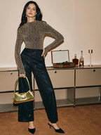 Poéselle Women's Long Sleeve Modified Fit Fashion Shiny Party Bottoming T-Shirt shein