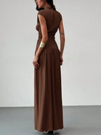 Aloruh New Elegant Stand Collar Pleatered Slim Fit Top And High Waist Skirt shein