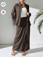 Mulvari 2pcs Women's Casual Button-Up Shirt And A-Line Skirt Set shein