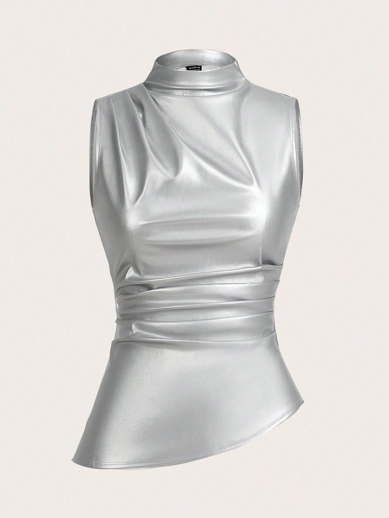 Essnce Women's Casual Fashion 90s Outfit Pleated Collar PU Tank Top shein