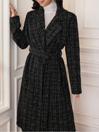 Modely 2pcs Elegant Women Plaid Crew Neck Long Sleeve Jacket And Pants Set shein