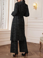 Modely 2pcs Elegant Women Plaid Crew Neck Long Sleeve Jacket And Pants Set shein