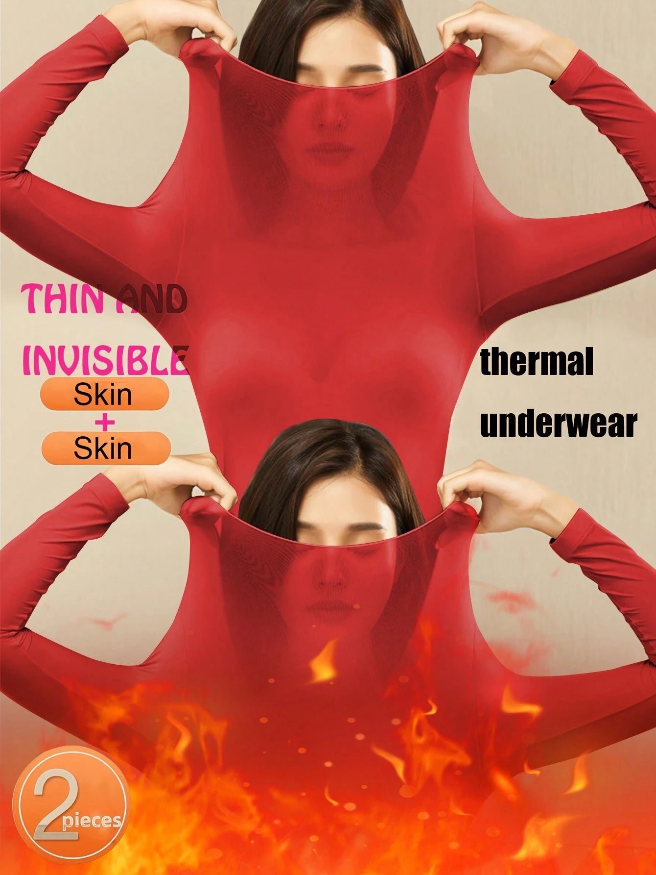 2 Pcs Women's Seamless Ultra-Thin Thermal Underwear - Soft & Comfy Long Sleeve Round Neck Top shein