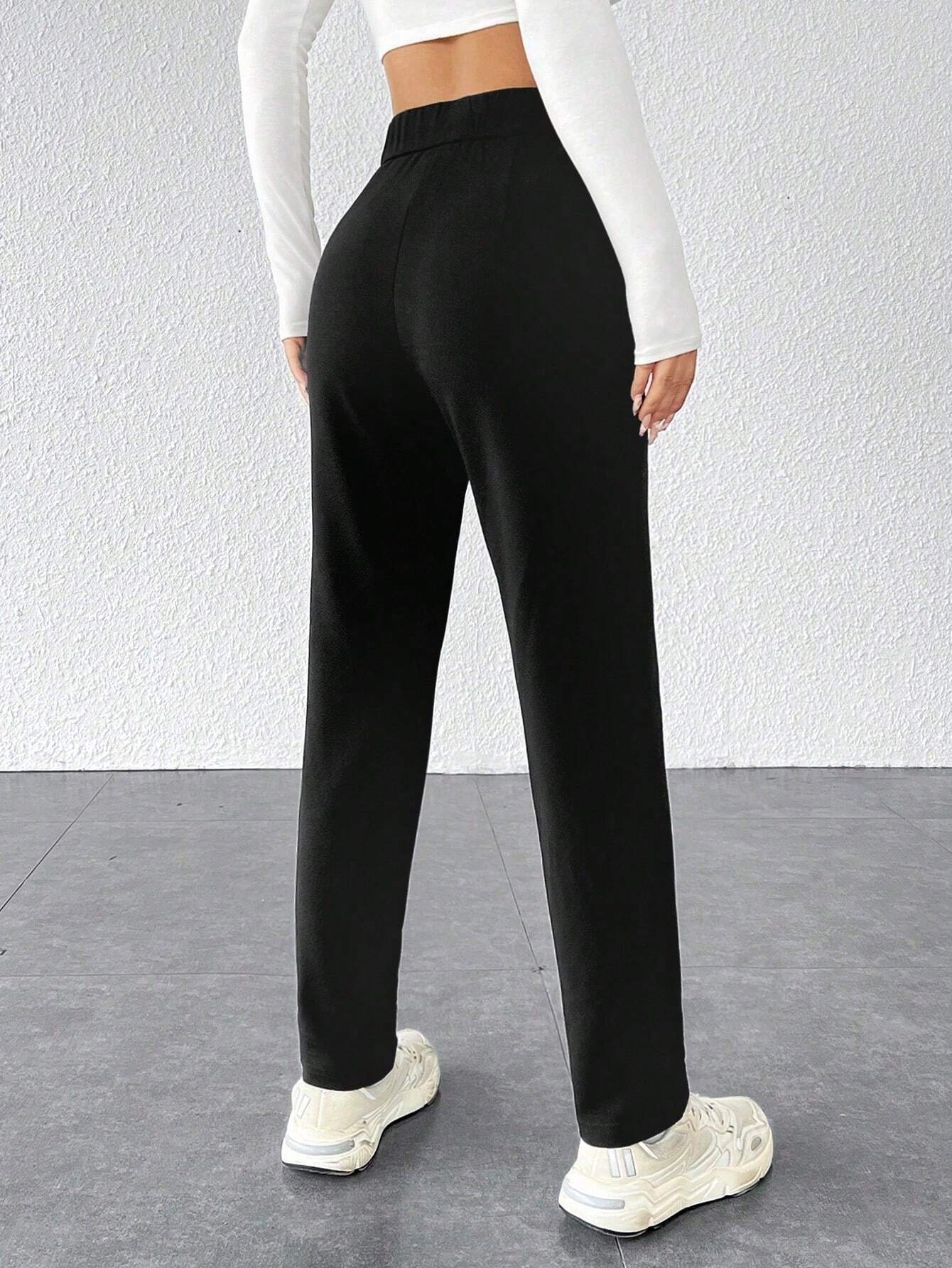PETITE Solid Fold Pleated White Pants shein