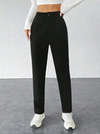 PETITE Solid Fold Pleated White Pants shein